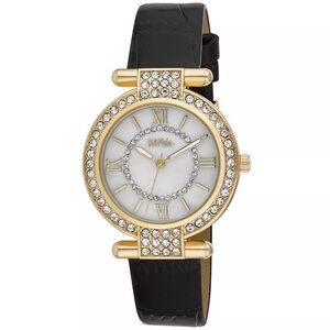Luxurious Bob Mackie Women's Black Strap Stone Encrusted T-Bar Watch